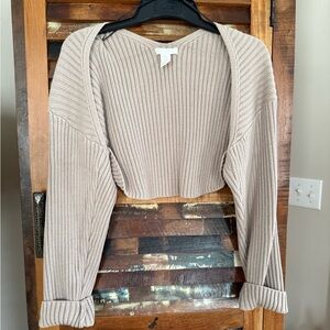 Women's Beige Ribbed Cropped Sweater